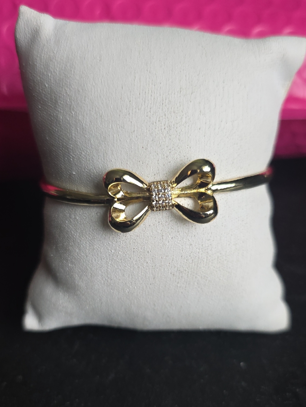 14k Gold Plated Bow Cuff Bracelet with Crystal Accent - Women Jewelry